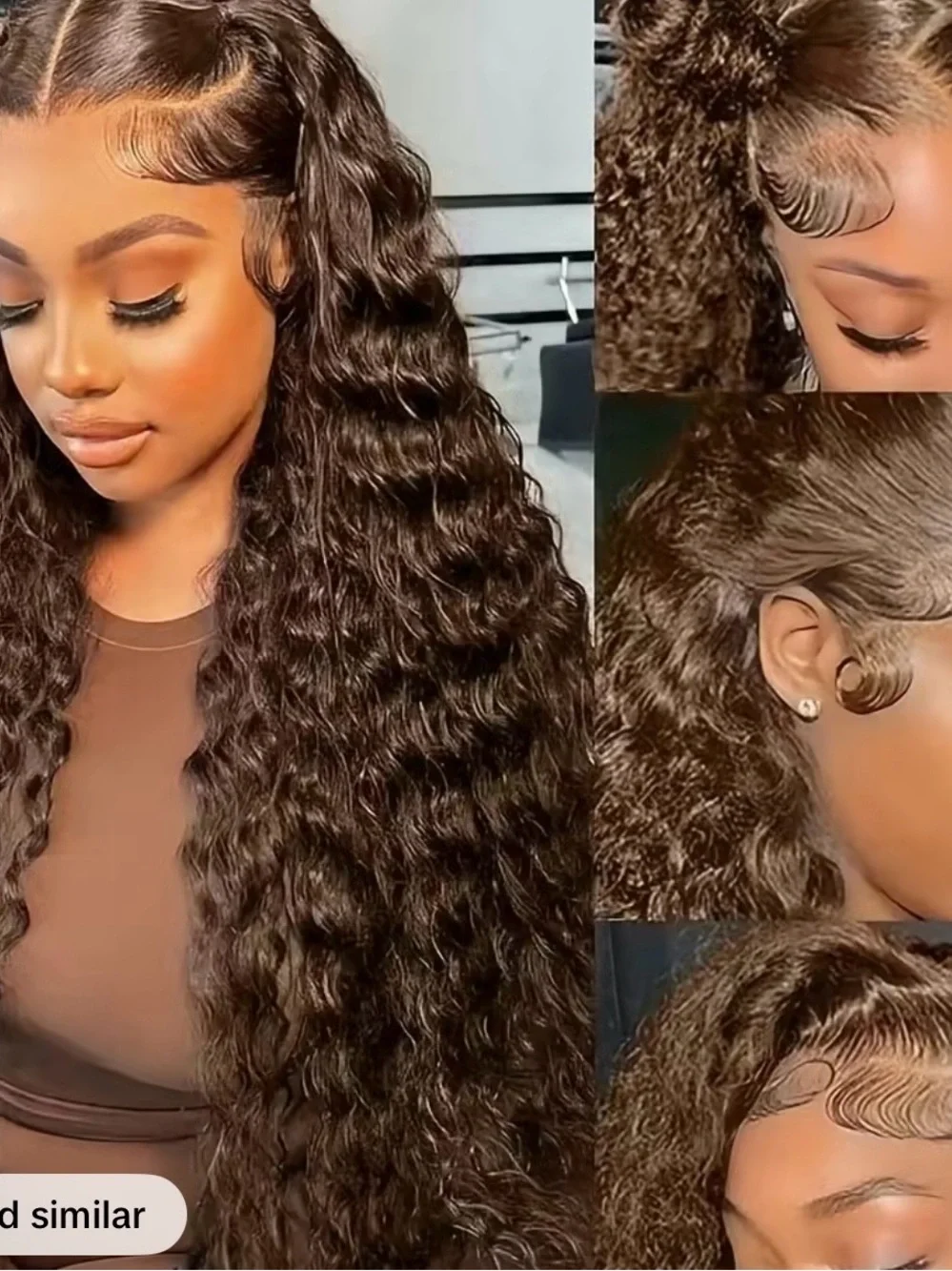 Long Deep Curly Lace Front Wig - Brown